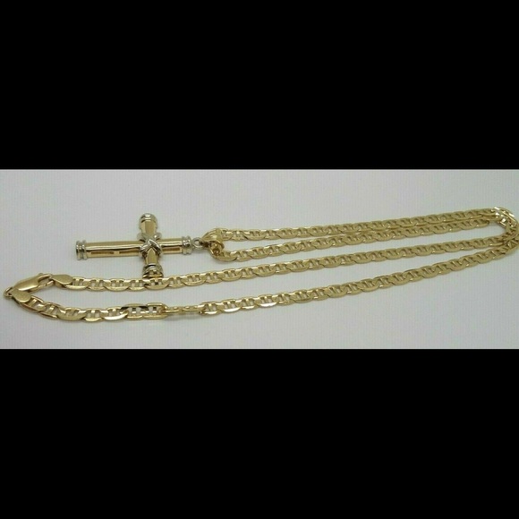 BEAUTIFUL 14K GOLD GUCCI LINK CHAIN CROSS PENDANT - Picture 7 of 9